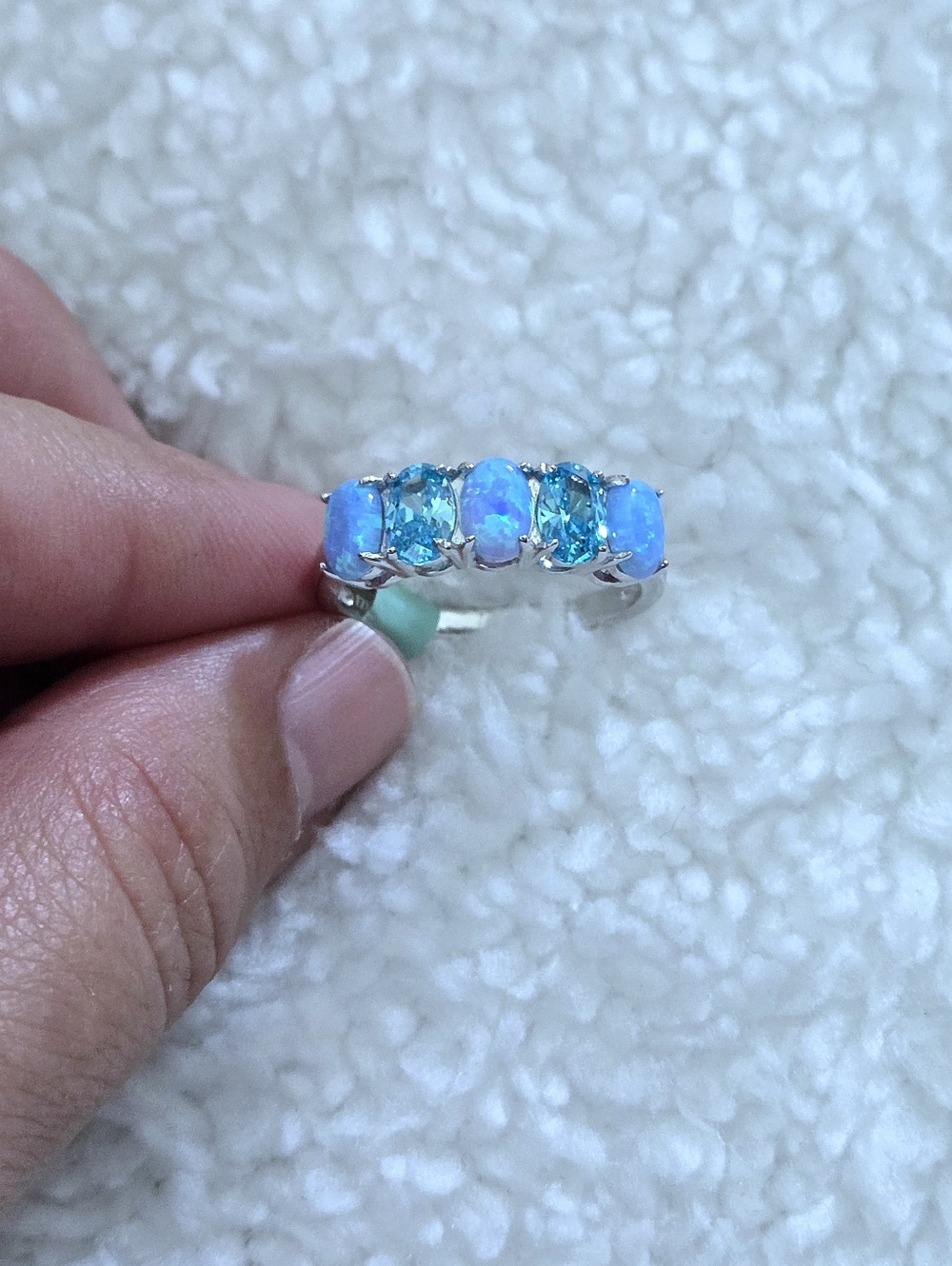 Cote d'Argent Blue🩵 Topaz And Lab🧪 Created Blue🩵 Fire🔥 Opal Heart Ring💍